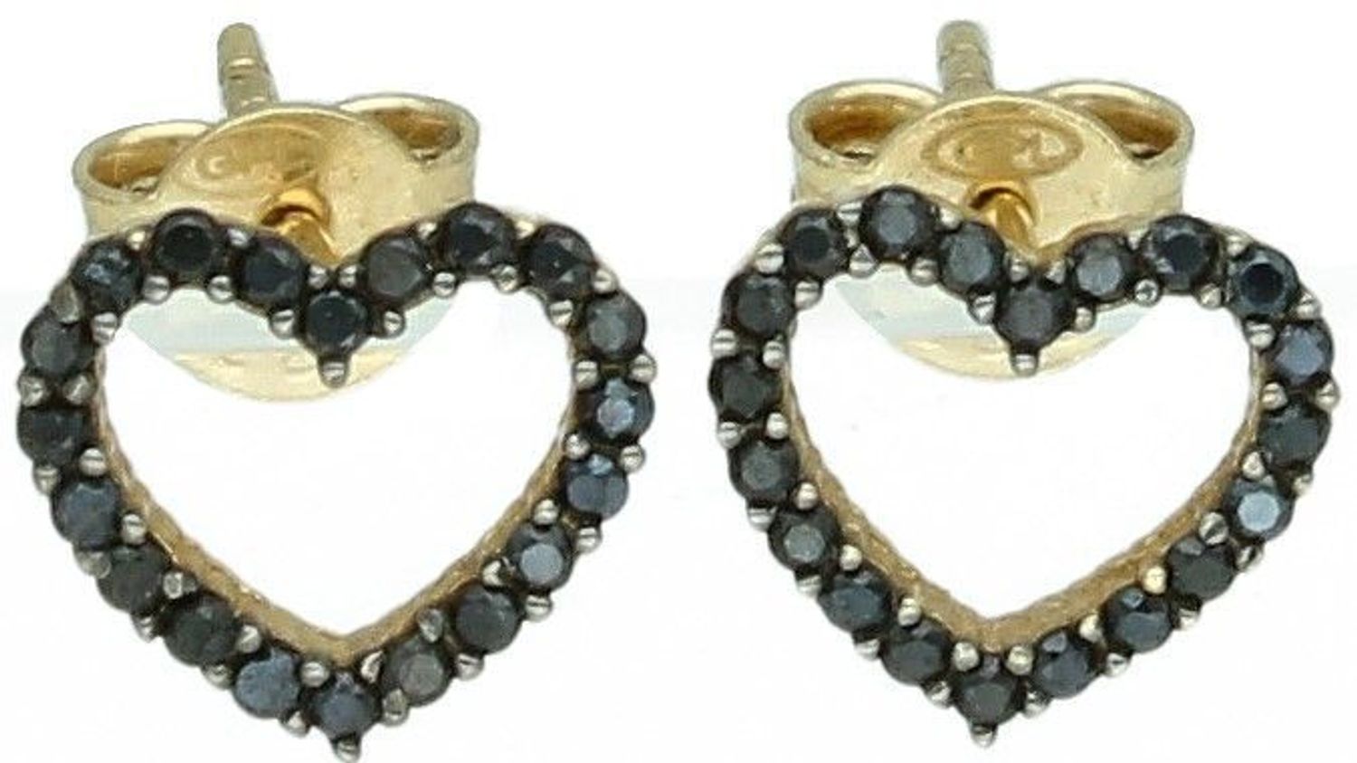 Złote kolczyki serca ozdobione czarnymi cyrkoniami KL 4796 - 333.jpg